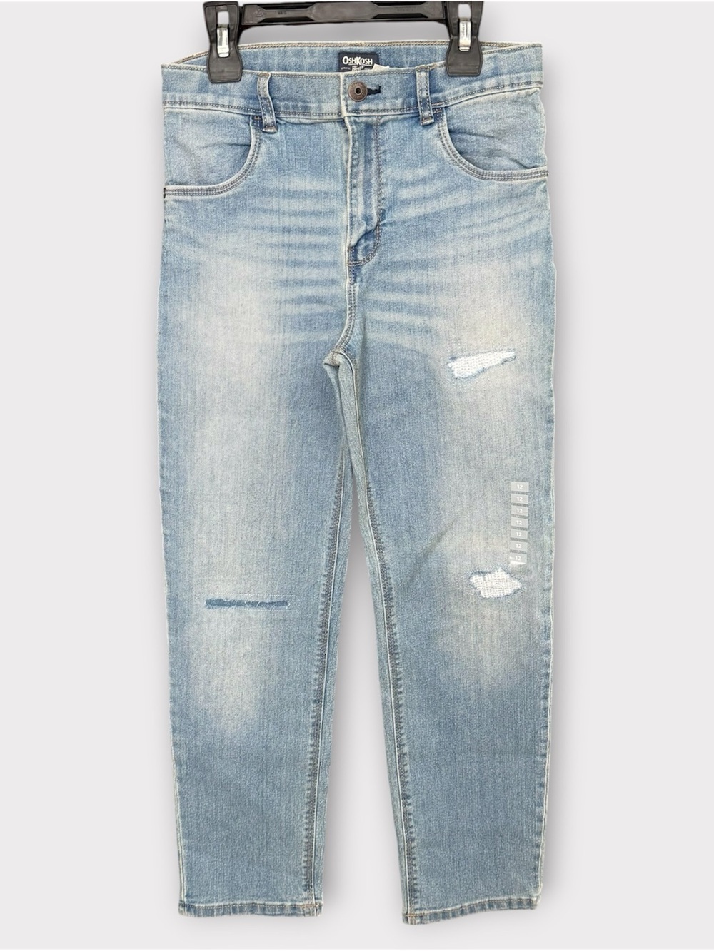 OshKosh Girl's Light Wash Distressed Straight Leg Relaxed Tapered Jeans Size 12